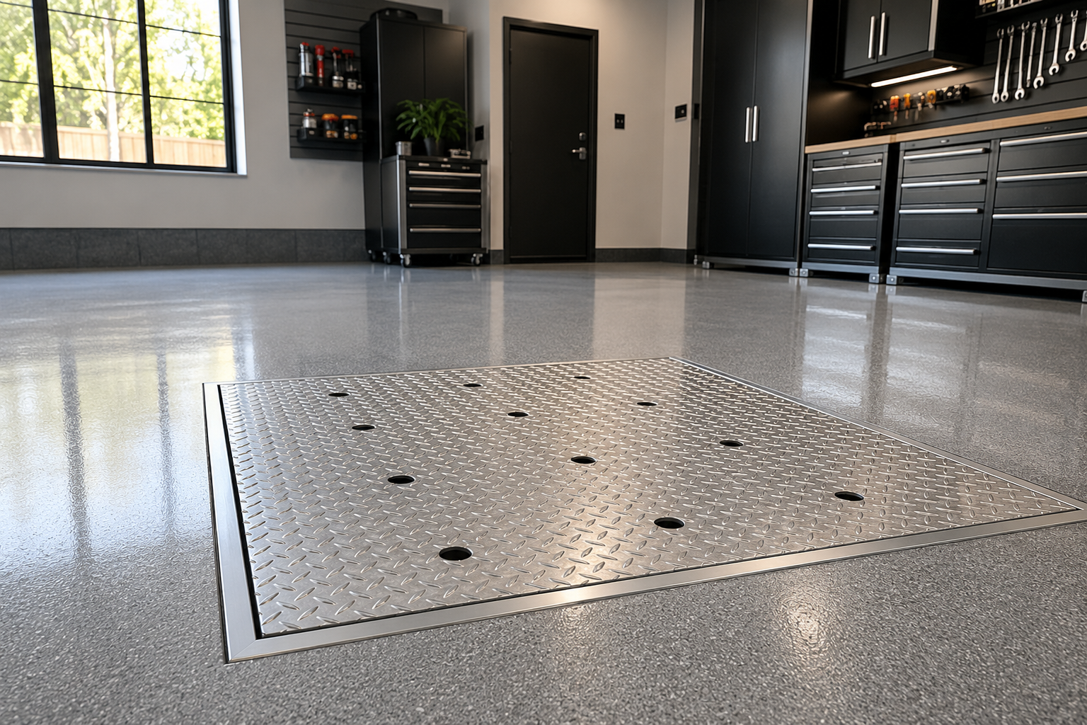 Couvercle de drain de garage en aluminium - Aluminium Diamanté (Usage piétonnier)